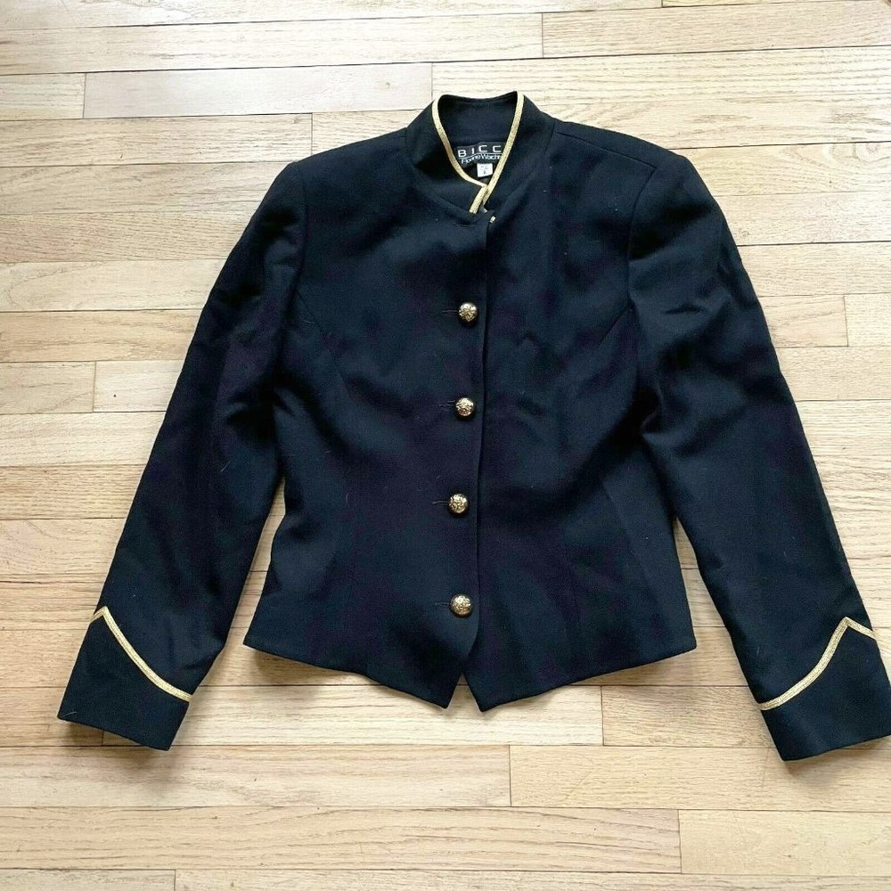 Bicci Florine Wachter Women's Wool Blazer with Gold Buttons & Trim Black Size 8